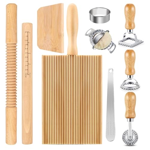 Pasta Make Set Holz Rolling Pin Mit Skalen Gnocchi Brettteigschaber Und Ravioli Briefmarkenschneider Für Die Küche Geeignet von KHZen