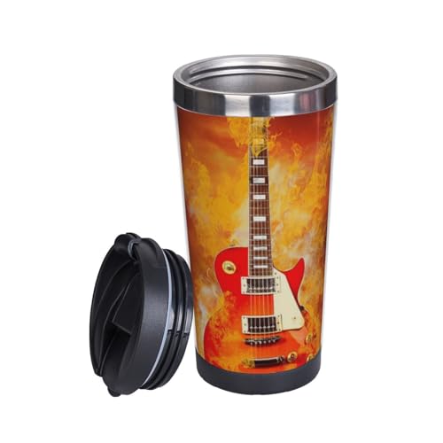 KHiry Isolierter Kaffeebecher mit Deckel, Edelstahlbecher, Rockgitarre, doppelwandige Kaffeetasse für Reisen, Kaffeebecher für Büro, Reisen, Becher für Heiß, Eis, Kaffee, Tee, Bier von KHiry