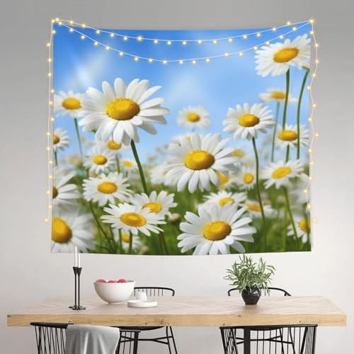 KHiry Wandteppich für Wohnzimmer, Wandbehang, Frühlings-Gänseblümchen, weiche Wandteppiche für Schlafzimmer, ästhetische Dekoration, modische Dekoration, Wandteppiche für Heimdekoration (130 x 152 cm) von KHiry