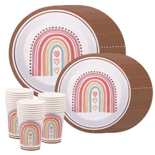 KHstylehoo 75 Stück Regenbogen Deko Kindergeburtstag Mädchen Pappteller Geburtstag, Pappbecher Und Pappteller Deko, Bunt Partygeschirr Set von KHstylehoo