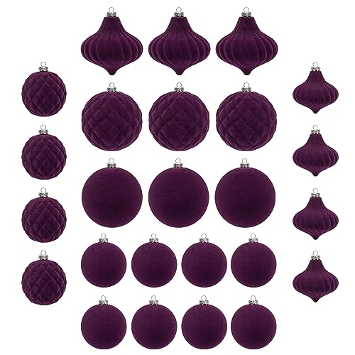 25 stück kunstoff Velvet weihnachtskugeln samt Magenta lila 6cm 8cm für Weihnachtsbaum christbaumkugeln Weihnachten deko Tish von KI Store