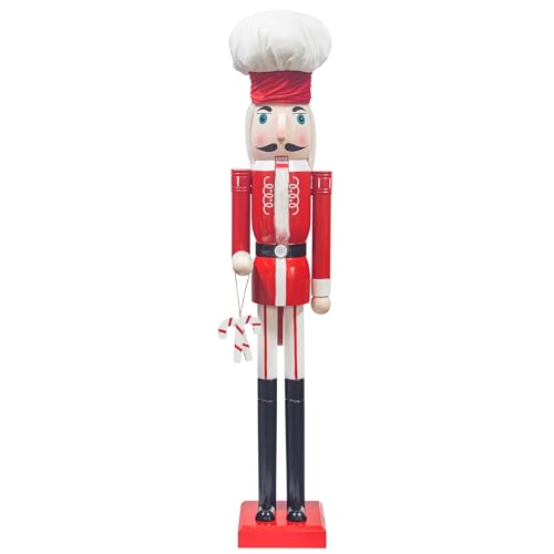 KI Store 120 cm Weihnachten Nussknacker Lebensgröße Groß XXL Holz Nussknacker Figur Weihnachtsdekoration (Chef Rot Weiss) von KI Store