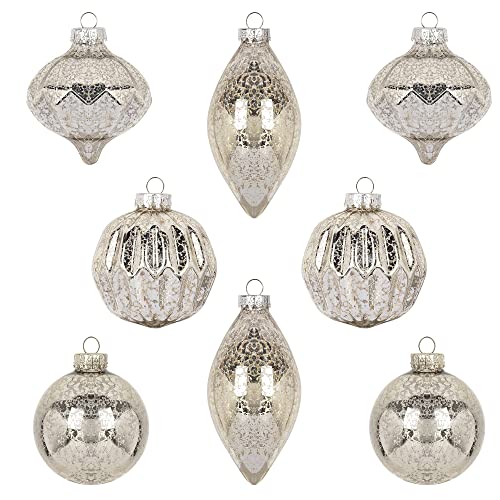 KI Store Champagner Silber Kugel Christbaumschmuck Mercury Glas Weihnachtskugel Hängende Dekorativer Weihnachtsbaumschmuck Sets à 8 Stück Kugel und Tropfen KI Store Champagner Silber Kugel Christbaumschmuck Mercury Glas Weihnachtskugel Hängende Dekorativer Weihnachtsbaumschmuck Sets à 8 Stück Kugel und Tropfen von KI Store