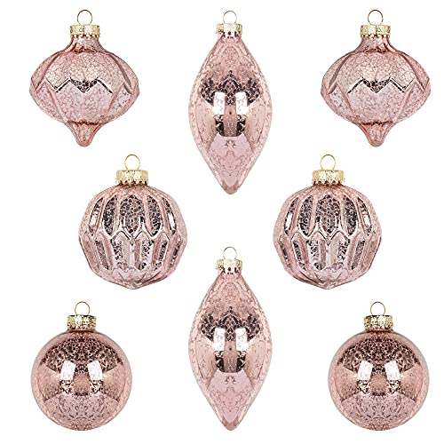 KI Store weihnachtskugeln Gold Glas 8 Stücke Ornamente für Weihnachtsbaum Christbaumkugeln Gold Glas Weihnachtsdekoration Kugeln (Rosa) von KI Store