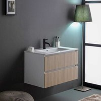 80Cm Geriffelter Unterschrank Mit Waschtisch Ohne Spiegel-Holzoptik Eiche Bilbao von KIAMAMI VALENTINA