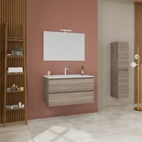 Badezimmer-Hängeschrank 90Cm Eiche Natur Schubladen, Waschbecken, Spiegel Berlin von KIAMAMI VALENTINA