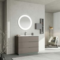 Bodenstehender Badezimmerschrank 100Cm Schubladen Grau Led Runder Spiegel New York von KIAMAMI VALENTINA
