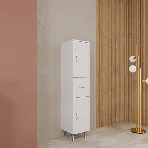 KIAMAMI VALENTINA Bodenstehendes Sideboard mit 2 Türen und 1 glänzenden weißen Schublade mit Easy-Serie Öffnung. von KIAMAMI VALENTINA