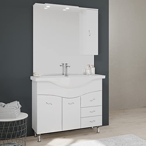 KIAMAMI VALENTINA Badezimmermöbel 106 cm weiß klassisch mit Waschbecken, Spiegel und Hängeschrank. von KIAMAMI VALENTINA