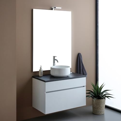 KIAMAMI VALENTINA Badezimmermöbel 80cm in weiße Holzoptik mit anthrazitfarbener Konsolenplatte | Sole von KIAMAMI VALENTINA
