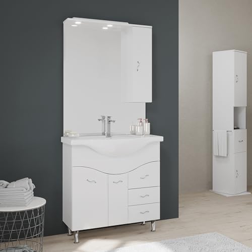 KIAMAMI VALENTINA Bodenstehendes Badmöbel Set mit Hängeschrank, glänzend weiß | Easy von KIAMAMI VALENTINA