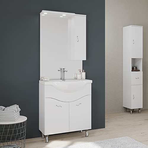 KIAMAMI VALENTINA Badezimmerschrank 75 cm 2 Türen und Hängeschrank in Weiß Hochglanz | Easy von KIAMAMI VALENTINA