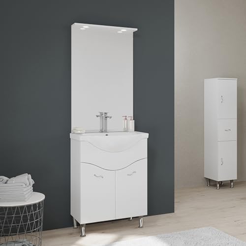 KIAMAMI VALENTINA Bodenstehender Badezimmerschrank 65cm 2 Türen, Spiegel mit polierten weißen LED | Easy von KIAMAMI VALENTINA