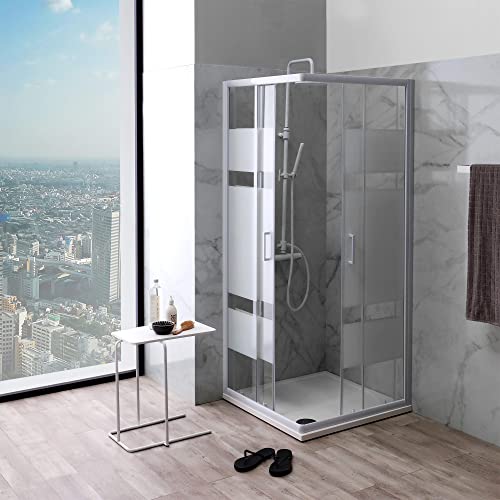 KIAMAMI VALENTINA Eck-Duschabtrennung 75x75 Glas mit Siebdruck weiß Profile | Venere von KIAMAMI VALENTINA