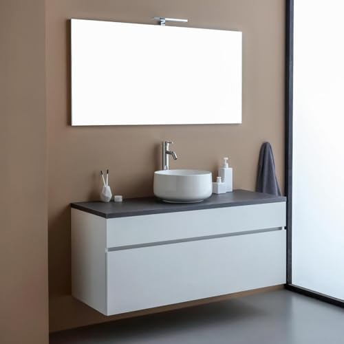 KIAMAMI VALENTINA 120 cm breiter Waschtischunterschrank in weißer Holzoptik und Konsolenplatte in Anthrazit | Sole von KIAMAMI VALENTINA