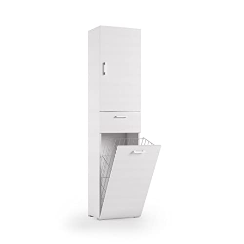 KIAMAMI VALENTINA Weißer platzsparender Mehrzweck-Hochschrank mit Wäschekorb von KIAMAMI VALENTINA