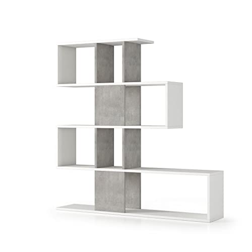 KIAMAMI VALENTINA - Scaffale Divisorio in Legno | L 145 cm x A 145 cm x P 29 cm | Finitura Bianco e Grigio Cemento | Prodotto in Italia von KIAMAMI VALENTINA