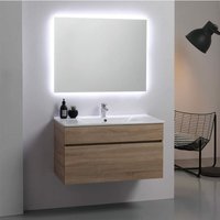 Moderner Wandhängender Badezimmerschrank 90Cm "Eiche Well" Mit Spiegel Sole von KIAMAMI VALENTINA