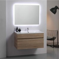 Badmöbel – Set Aus Waschtisch, Unterschrank Und Spiegel In Holzoptik Eiche Natur Sole Badmöbel – Set Aus Waschtisch, Unterschrank Und Spiegel In Holzoptik Eiche Natur Sole von KIAMAMI VALENTINA