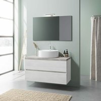 Badezimmer-Unterschrank 100Cm Eiche Weiss Und Beton, Waschbecken Elba von KIAMAMI VALENTINA