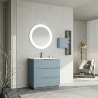 Bodenstehender Badezimmerschrank 80Cm 3 Schubladen Matt Hellblau Und Spiegel New York von KIAMAMI VALENTINA