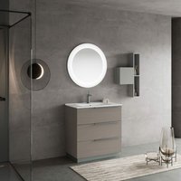 Bodenstehender Badezimmerschrank 80Cm Aschgrau, Runder Spiegel Led New York von KIAMAMI VALENTINA