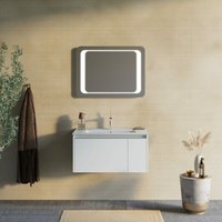 Kiamami Valentina - Mattweisser 80Cm Wandhängender Badezimmerschrank Mit 60X80 Led Spiegel Monaco von KIAMAMI VALENTINA