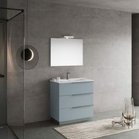 Mbodenstehender Badezimmerschrank 80Cm Himmelblaue Schubladen, Spiegel Mit Lampe New York von KIAMAMI VALENTINA