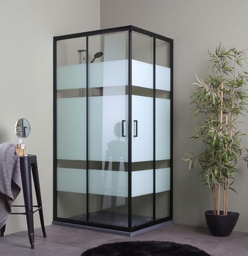 Moderne Duschkabine, 70x90 cm, mattschwarze Profile, Glas mit Querstreifen Dekor | City von KIAMAMI VALENTINA