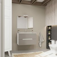 Zweifarbiges Möbel-Set Für Das Bad, Frontfarbe In Matt Grau, Korpusfarbe Holzoptik Weiss Magnolia von KIAMAMI VALENTINA