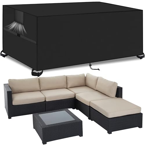 Gartenmöbel Abdeckung Wasserdicht,Anti-UV,200*200*90cm,Schwerlast 420D Oxford Gewebe Abdeckhaube Gartentisch Rechteckig,Wasserdichte Schutzhülle Gartenmöbel,Winterfest Abdeckplane Gartenmöbel von KIAMXNE