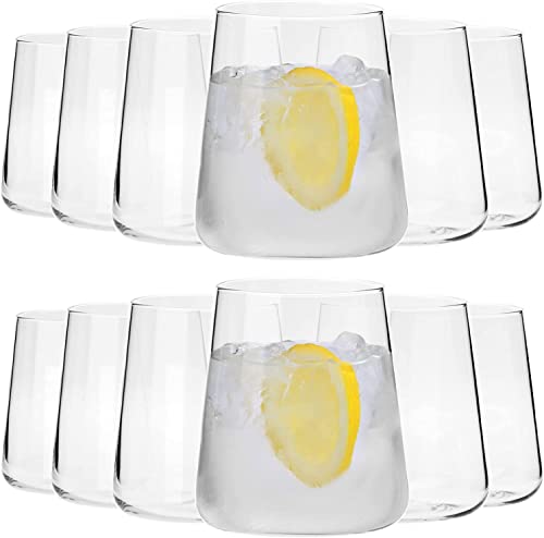 KIAPPO 12er-Set Avantgarde-Brille mit Fassungsvermögen 380 ml für Wasser und kalte Getränke Getränke modernes und minimalistisches Design niedrig Kristallglas spülmaschinenfest von KIAPPO