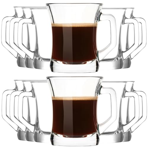 KIAPPO Gläser Set 220 ml - 12 Stück Kaffee Gläser - Tee - Cocktailgläser - Trinkgläser - Latte Macchiato - Massive Hochgläser mit Henkel - 58 x 58 x 84 mm von KIAPPO