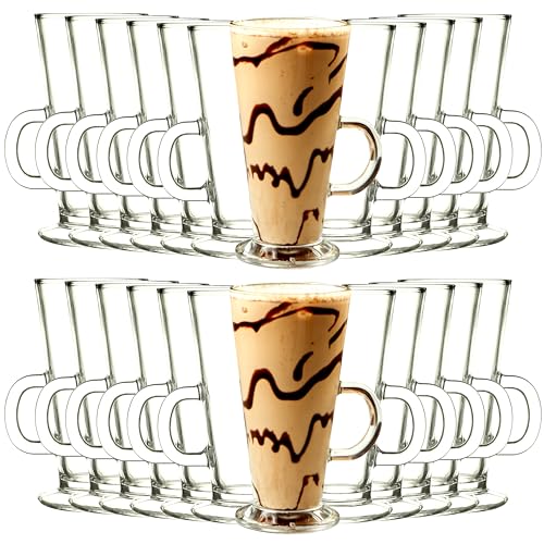 KIAPPO Gläser Set 250 ml - 24 Stück Kaffee Gläser - Cocktailgläser - Trinkgläser - Latte Macchiato - Hochgläser mit Henkel - Spülmaschinenfest - 75 x 75 x 145 mm von KIAPPO