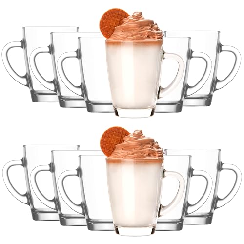KIAPPO Kaffeegläser Set 300 ml - 12 Stück Gläser - Tee Gläser - Cocktailgläser - Trinkgläser - Latte Macchiato - Hochgläser mit Henkel - 80 x 80 x 106 mm von KIAPPO