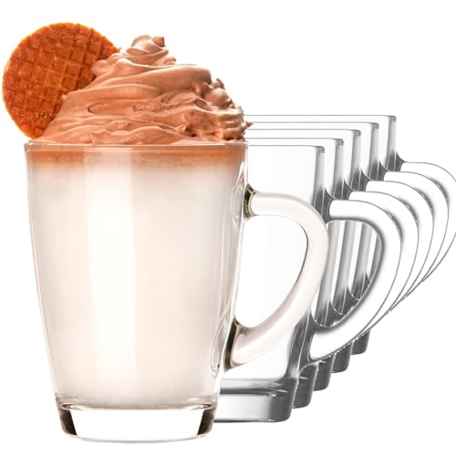 KIAPPO Kaffeegläser Set 300 ml - 6 Stück Gläser - Tee Gläser - Cocktailgläser - Trinkgläser - Latte Macchiato-Gläser - Hochgläser mit Henkel - 80 x 80 x 106 mm von KIAPPO