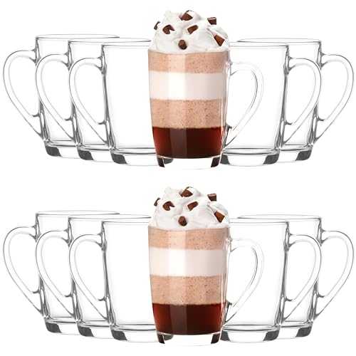 KIAPPO Kaffeegläser Set 350 ml - 12 Stück Gläser - Tee Gläser - Cocktailgläser - Trinkgläser - Latte Macchiato - Hochgläser mit Henkel - 80 x 80 x 110 mm von KIAPPO