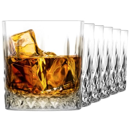 KIAPPO Klassisches Whiskey-Glas Set 300 ml - 6 Stück Modern Whiskey Glass - Glasses für Rum Gin Cognac Bourbon - Wasserglaeser - Trinkgläser - Cocktailgläser für Partys - Eventgläser von KIAPPO