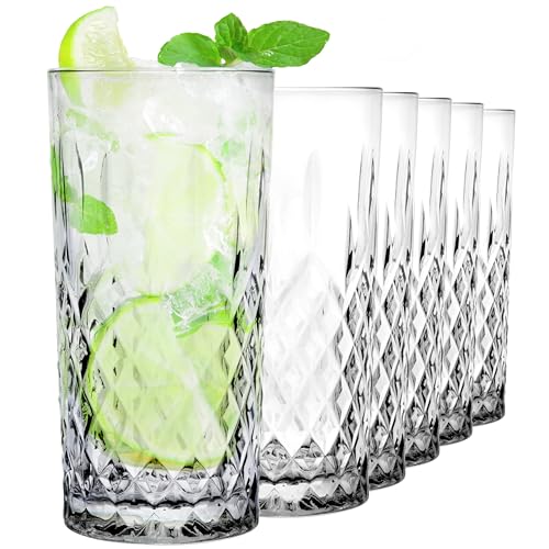 KIAPPO Kristallgläser Set 330 ml - 6 Stk. Longdrink Trinkgläser Trinkglaeser Wassergläser Wasserglaeser Longdrinkglaeser Kristallglas Kristallglaeser Cocktailglaeser von KIAPPO