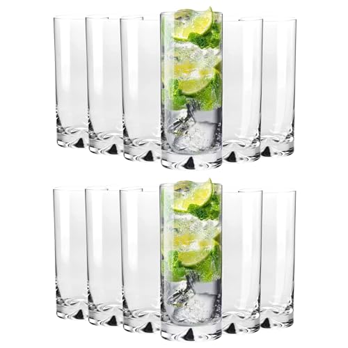 KIAPPO Longdrinkgläser Set 300 ml - 12 Stück Hochwertiges Trinkgläser - Wassergläser - Saftgläser - Cocktailgläser - Kristallglas - Spülmaschinenfest - 148 x 60 mm von KIAPPO