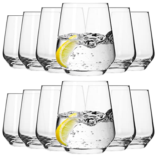 KIAPPO Trinkgläser Set 400 ml - 12 Stück Gläsern - Wassergläser - Modernes Design für Wasser und Kalte Getränke - Kristallglas - Spülmaschinenfest von KIAPPO