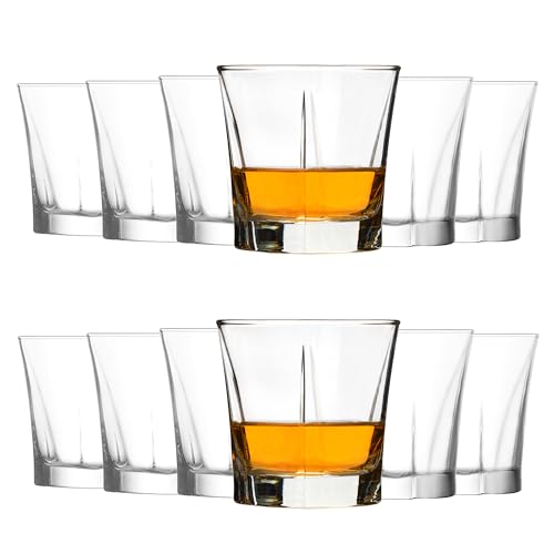 KIAPPO Whiskygläser Set 280 ml - 12 Stück Modern Whiskey Glass - Glasses für Rum Gin Cognac Bourbon - Trinkgläser - Wassergläser - Cocktailgläser für Partys - Eventgläser von KIAPPO