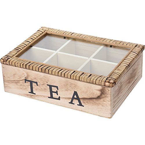 Teekiste Holz Teebox Glasdeckel Tee Kiste Teekasten Teebehälter (6 Fächern) von KIB