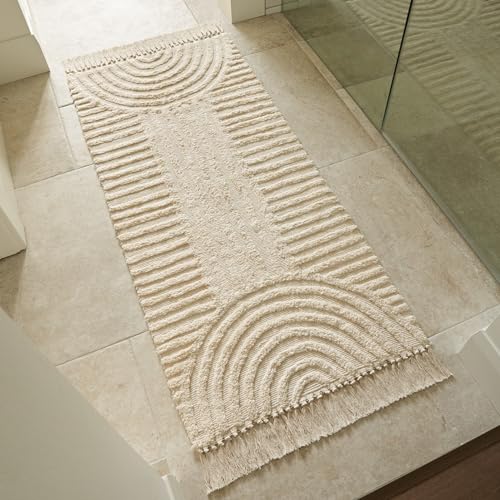 KIBAGA Boho-Badezimmerteppich mit Quasten, weich, waschbar, rutschfeste Baumwollmatte, perfekte Größe für moderne Wohnkultur von KIBAGA