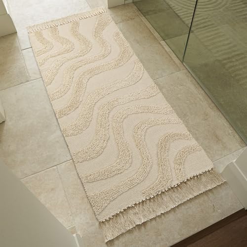 KIBAGA Boho-Badezimmerteppich mit Quasten, weich, waschbar, rutschfeste Baumwollmatte, perfekte Größe für moderne Wohnkultur von KIBAGA
