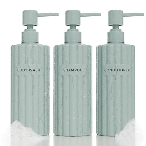Stylischer Shampoo- und Spülungsspender-Set mit 3 Stück – moderne Duschseifenflaschen mit Pumpe und Etiketten – einfach zu befüllender Duschwaschspender für ein sofortiges Badezimmer-Dekor-Upgrade Stylischer Shampoo- und Spülungsspender-Set mit 3 Stück – moderne Duschseifenflaschen mit Pumpe und Etiketten – einfach zu befüllender Duschwaschspender für ein sofortiges Badezimmer-Dekor-Upgrade von KIBAGA