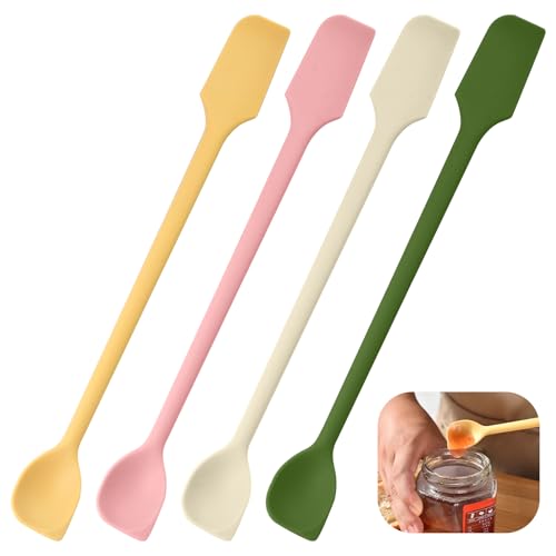 KIBBEH 4er Set Mini Silikon Spatel - Doppelkopf-Schaber Ideal für kleine Behälter und schwer erreichbare Stellen, für Marmeladengläser & Cremes (ca. 17.5 cm) von KIBBEH
