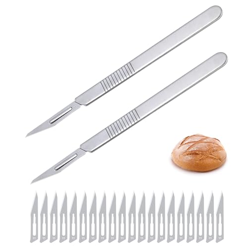 KIBBEH Brot Bäcker Cutter,Bäckermesser,Baguettemesser,Brot Scoring Cutter,Rechteckiges Brotmesser,geeignet für Brotteigmuster und Schneideschaber(2 Messergriffe + 20 Klingen) von KIBBEH