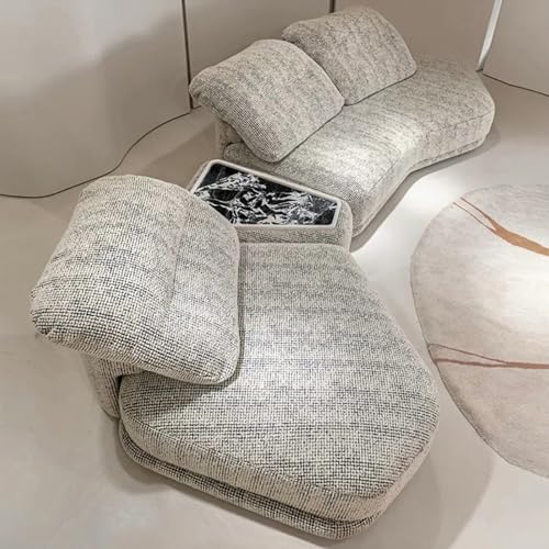 KIBONCY 147 ”gebogenes Schnittsofa, Importierte Natürliche Baumwollwolkenmodular -Wolken -Couch, Keine Baugruppe Erforderte Eine Halbmond -Couch Mit Tiefen Sitz, Marmor -Beistelltisch A von KIBONCY