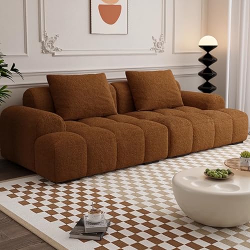 KIBONCY Kleine Couch für das Schlafzimmer, Mid-Century Modern Couch, Bequeme Couch mit Federkissen Dark Brown-2.4m von KIBONCY